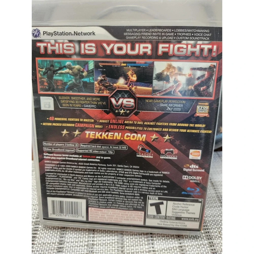 Tekken 6 Greatest Hits Sony PS3 Game Case Disc Namco T Rated Fighting NTSC